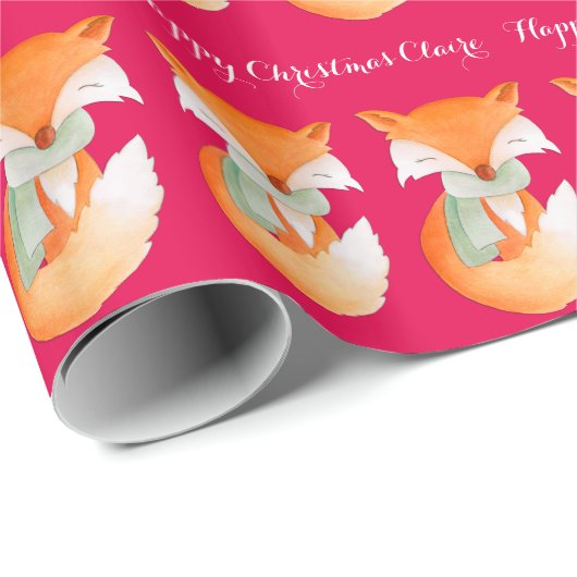 Fox cub Winter Art Name Weihnachts Rote Verpackung Geschenkpapier (Rolleneckpunkt)