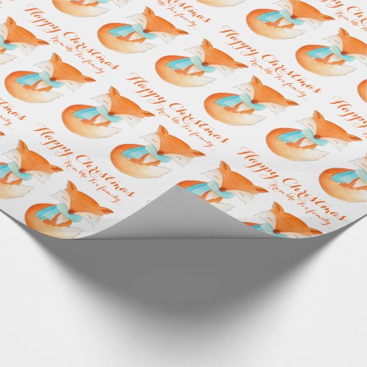 Fox cub Winterkunst personalisierte Weihnachtsverp Geschenkpapier (Ecke)