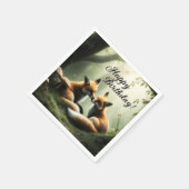 Fox Cuddle in Misty Forest Birthday Serviette (Ecke)