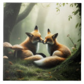 Fox Cuddle in Misty Forest Fliese (Vorderseite)