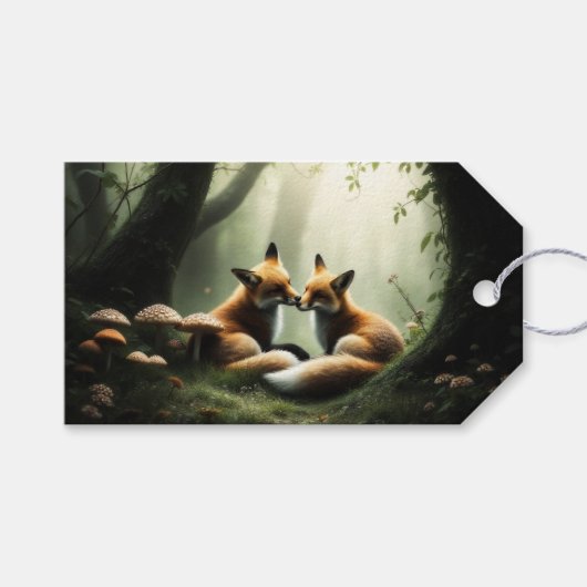 Fox Cuddle in Misty Forest Geschenkanhänger (Vorderseite (Horizontal))