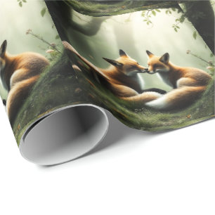 Fox Cuddle in Misty Forest Geschenkpapier