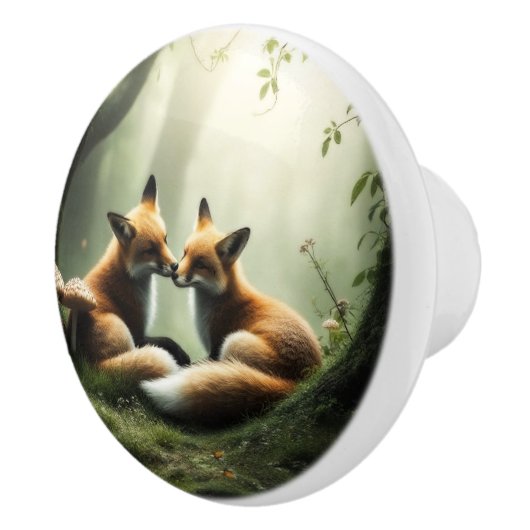 Fox Cuddle in Misty Forest Keramikknauf (Rechts)