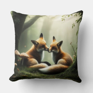 Fox Cuddle in Misty Forest Kissen