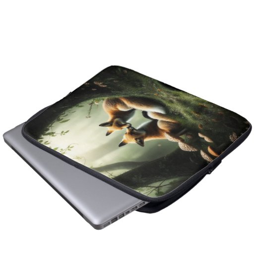 Fox Cuddle in Misty Forest Laptopschutzhülle (Vorne Knopf)