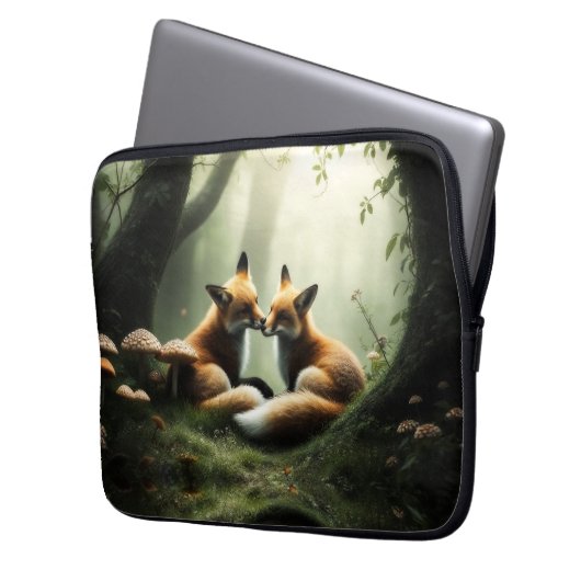 Fox Cuddle in Misty Forest Laptopschutzhülle (Vorderseite Links)