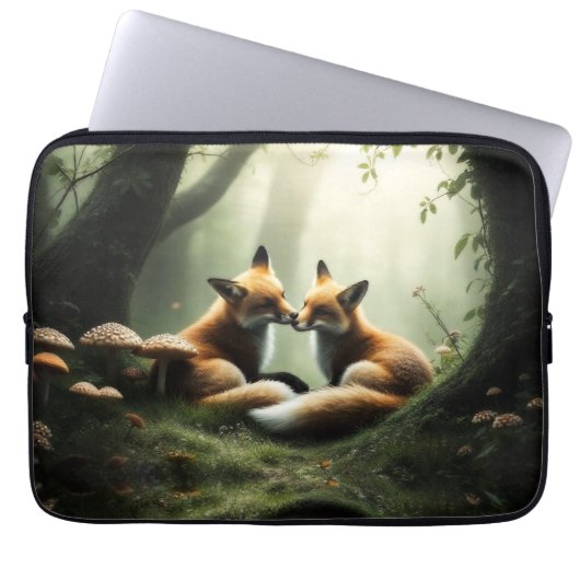 Fox Cuddle in Misty Forest Laptopschutzhülle (Vorderseite)