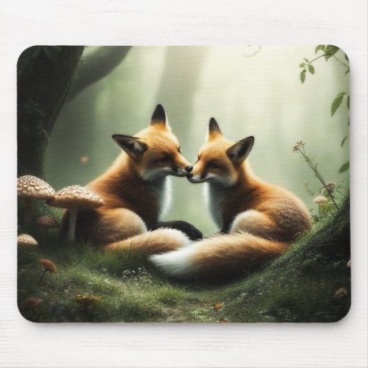 Fox Cuddle in Misty Forest Mousepad (Vorne)