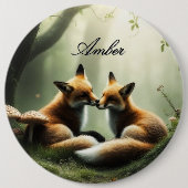 Fox Cuddle in Misty Forest Personalisiert Button (Vorderseite)