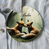 Fox Cuddle in Misty Forest Personalisiert Button (Beispiel)