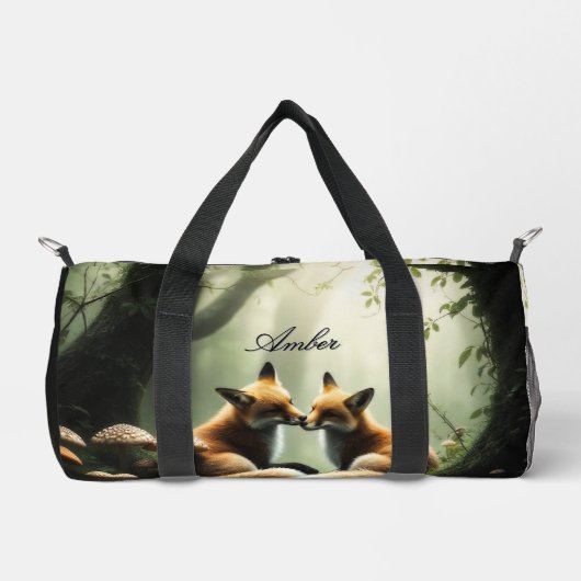 Fox Cuddle in Misty Forest Personalisiert Duffle Bag (Vorderseite)