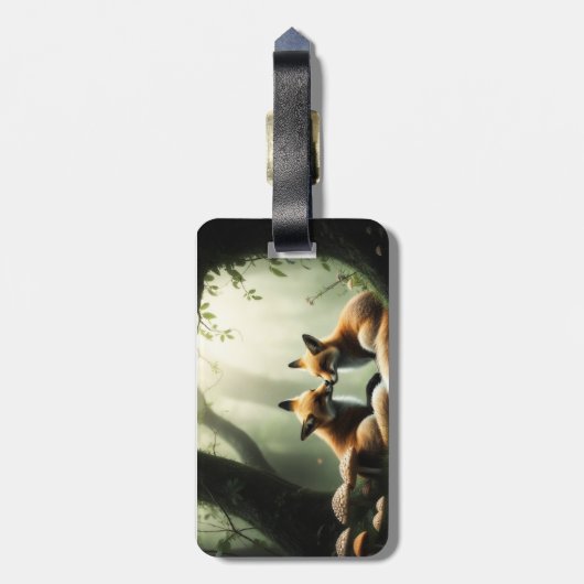 Fox Cuddle in Misty Forest Personalisiert Gepäckanhänger (Rückseite vertikal)