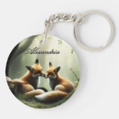 Fox Cuddle in Misty Forest Personalisiert Schlüsselanhänger (Rückseite)