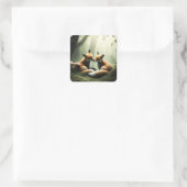 Fox Cuddle in Misty Forest Quadratischer Aufkleber (Tasche)