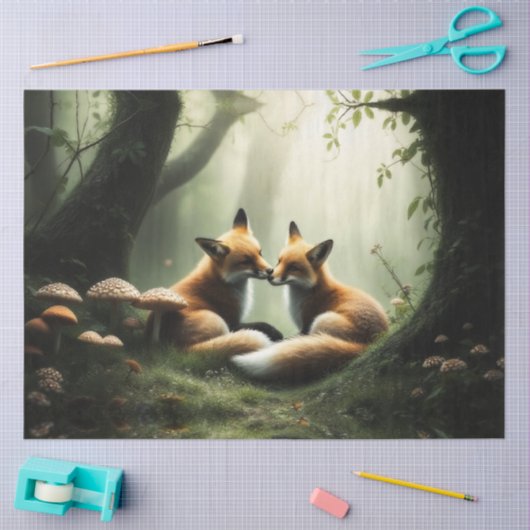 Fox Cuddle in Misty Forest Seidenpapier (Basteln)