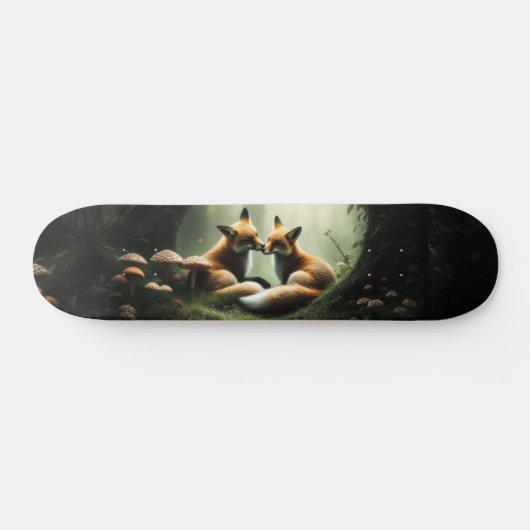 Fox Cuddle in Misty Forest Skateboard (Horizontal)