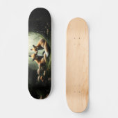 Fox Cuddle in Misty Forest Skateboard (Vorderseite)
