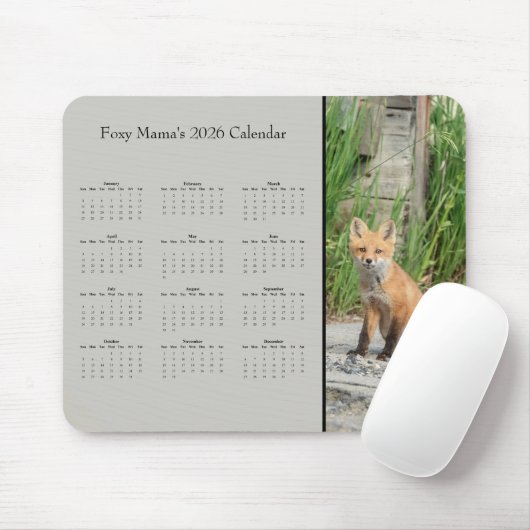 Fox - Customizable full year 2026 calendar Mousepad (Mit Mouse)