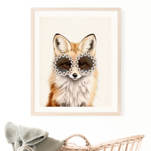 Fox Daisy Sunglasses Woodland Kinderzimmer Poster