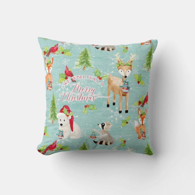 Fox Deer Bear Bird Nordic Mercury Wood Art Kissen (Vorderseite)