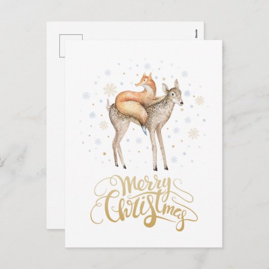Fox Deer Winter Snow Frohe Weihnachten (Vorne/Hinten)