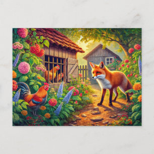 Fox, der die Hühnerdecke besucht Postkarte