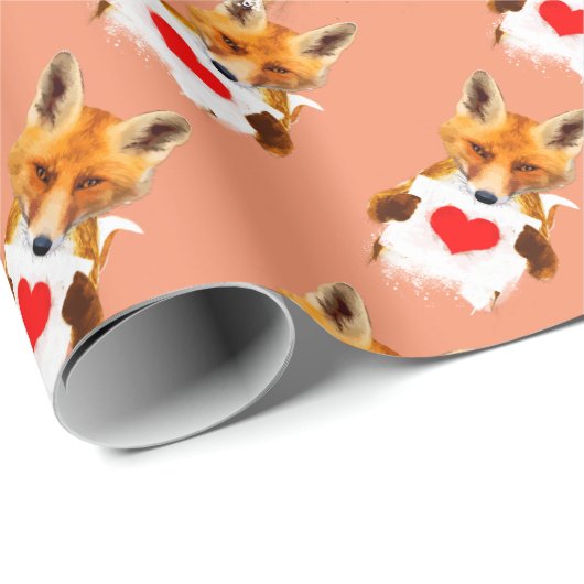 Fox, der ein Herz - i-Liebe Sie hält! Geschenkpapier (Rolleneckpunkt)