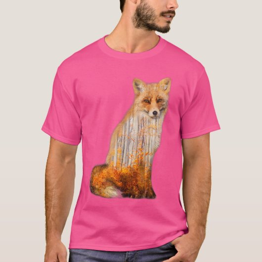 Fox doppelte Exposition Autumn Trees Beautiful Wil T-Shirt (Vorderseite)