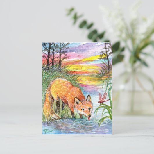 Fox Drinks von Riverside Postkarte (Stehend Vorderseite)