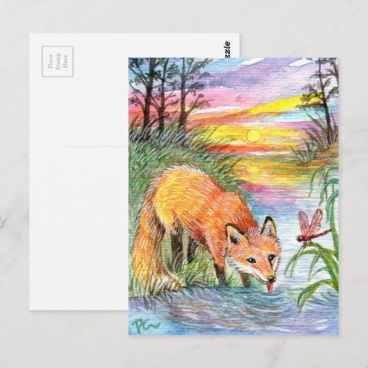 Fox Drinks von Riverside Postkarte (Vorne/Hinten)