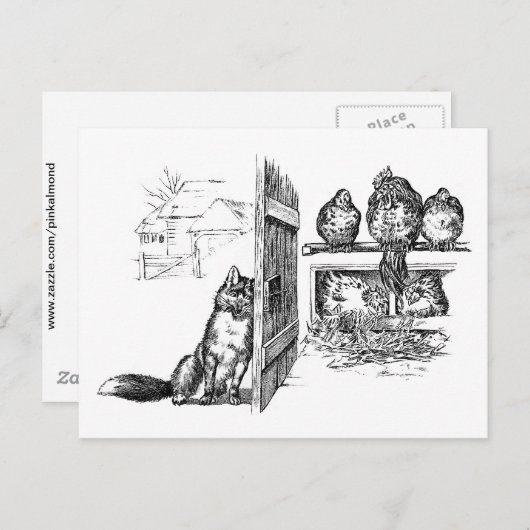 Fox Eavesdrop auf Hühner Postkarte (Vorne/Hinten)