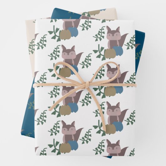 Fox Fall Pumpkins Blue Beige Boho Geschenkpapier Set (Beispiel)