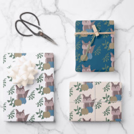 Fox Fall Pumpkins Blue Beige Boho Geschenkpapier Set