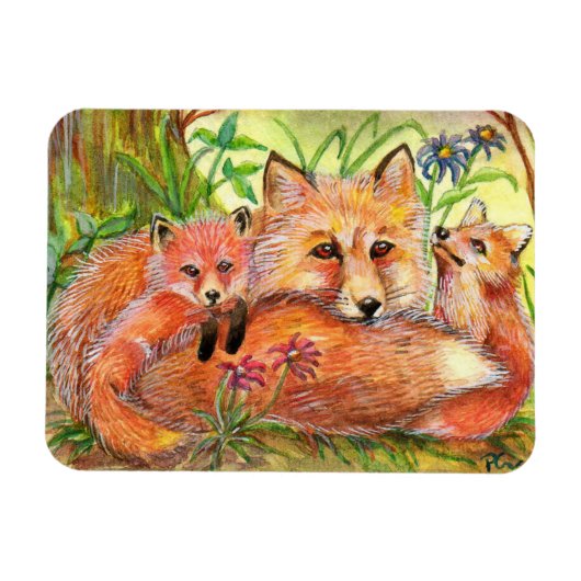 Fox-Familie im Wald Magnet (Horizontal)
