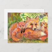 Fox-Familie im Wald Postkarte (Vorne/Hinten)