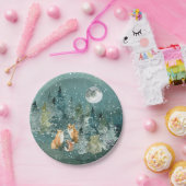 Fox Familie in Forest Full Moon Schneefall Urlaub Pappteller (Party)