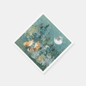 Fox Familie in Forest Full Moon Schneefall Urlaub Serviette (Ecke)