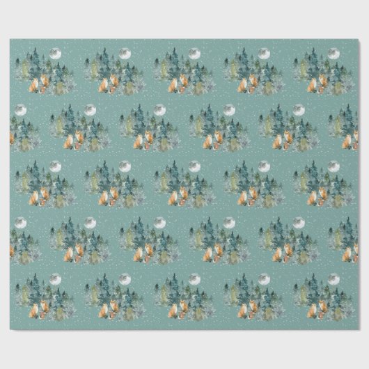 Fox Familie in Forest Full Moon Schneefall Weihnac Geschenkpapier (Flach)
