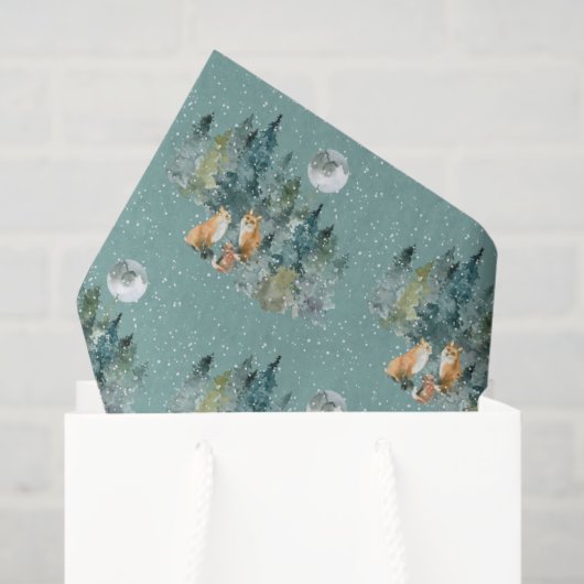 Fox Familie in Forest Full Moon Schneefall Weihnac Seidenpapier (Geschenk Tasche)