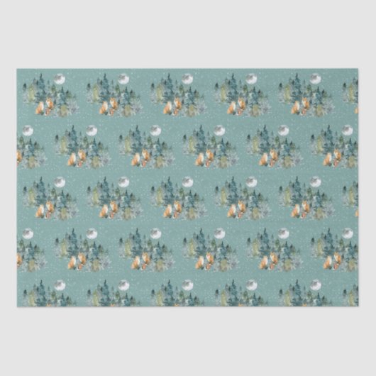 Fox Familie in Forest Full Moon Schneefall Weihnac Seidenpapier (Vorderseite)