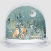 Fox Familie in Forest Full Moon Snowfall Wasserfar Schneekugeln (Vorderseite)