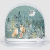 Fox Familie in Forest Full Moon Snowfall Wasserfar Schneekugeln (Rückseite)