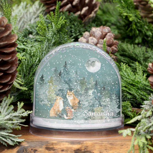 Fox Familie in Forest Full Moon Snowfall Wasserfar Schneekugeln (Winter)