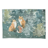 Fox-Familie in Forest Snowfall Kissenbezug (Vorderseite-Links)