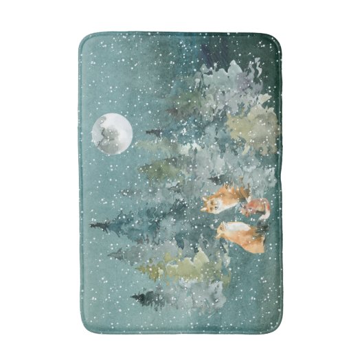 Fox-Familie in Forest Vollmond-Schneefall Badematte (Vorderseite Vertikal)