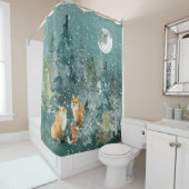 Fox-Familie in Forest Vollmond-Schneefall Duschvorhang (Beispiel)