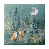 Fox-Familie in Forest Vollmond-Schneefall Fliese (Vorderseite)