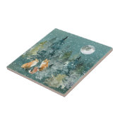 Fox-Familie in Forest Vollmond-Schneefall Fliese (Seite)