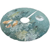 Fox-Familie in Forest Vollmond-Schneefall Polyester Weihnachtsbaumdecke (Schrägansicht)