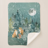 Fox-Familie in Forest Vollmond-Schneefall Sherpadecke (Vorderseite)